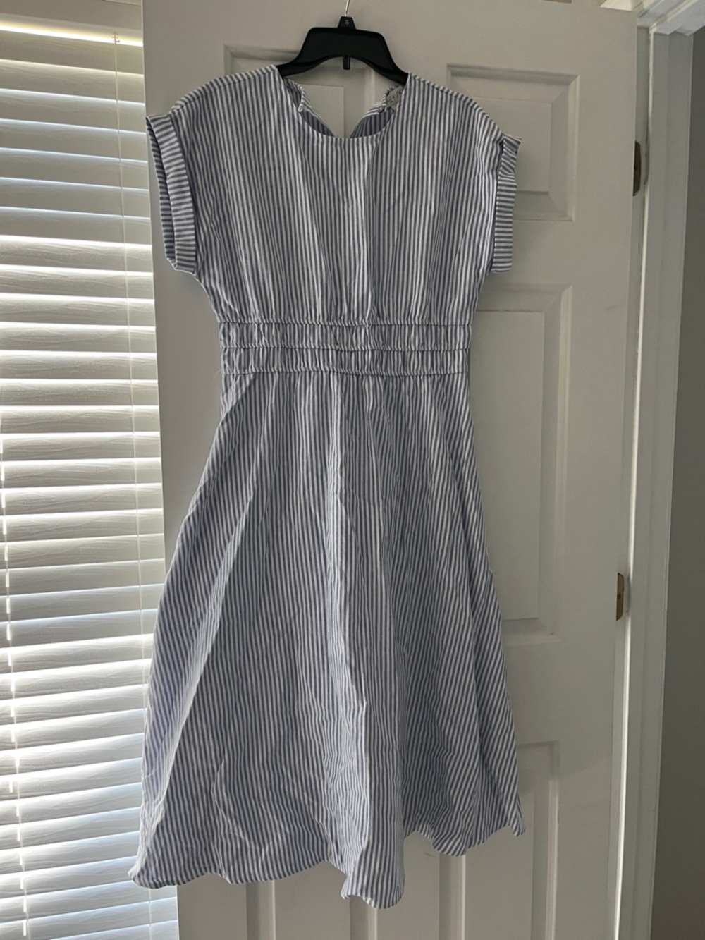 Blue and White Striped Midi Dress with pockets